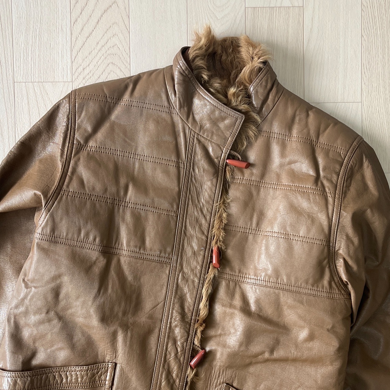 日本製啡色牛皮皮褸