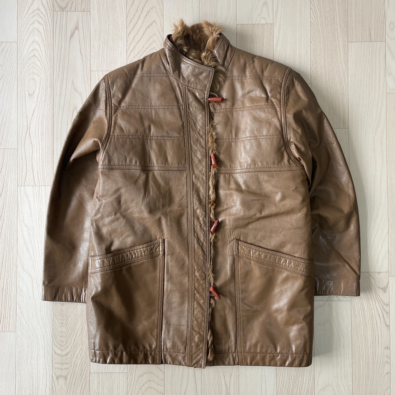 日本製啡色牛皮皮褸