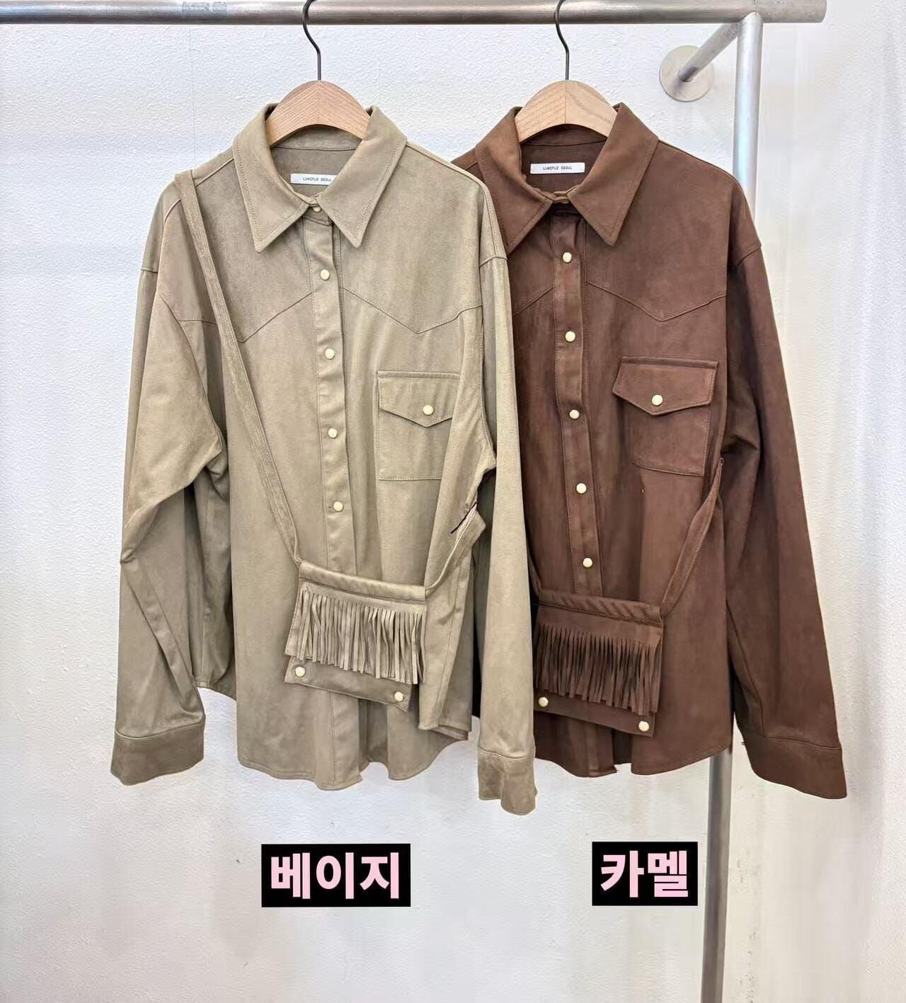 LP5347 時尚西部風仿麂皮襯衫+流蘇小包