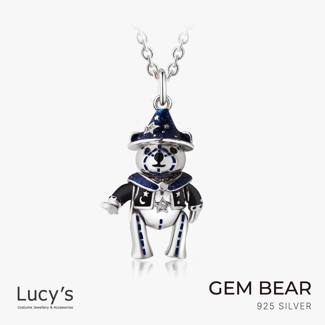 純銀寶石小熊系列｜湛藍魔法小熊 項鍊 (128610)