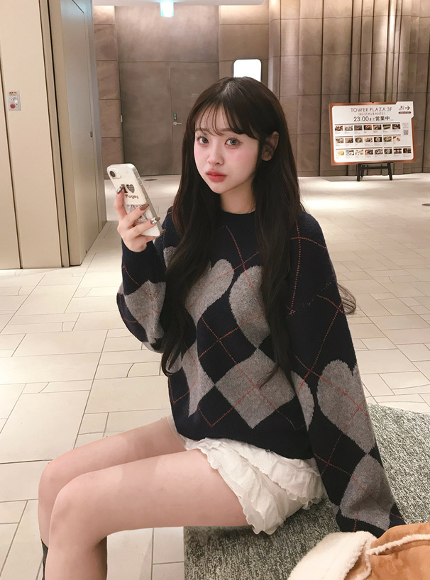 GRL 愛心菱格紋毛衣