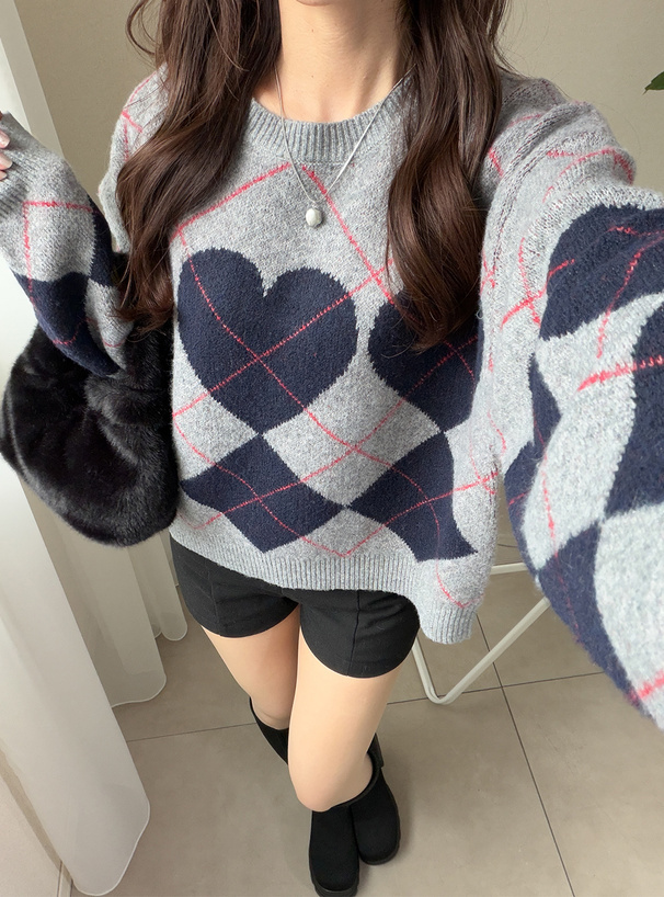 GRL 愛心菱格紋毛衣