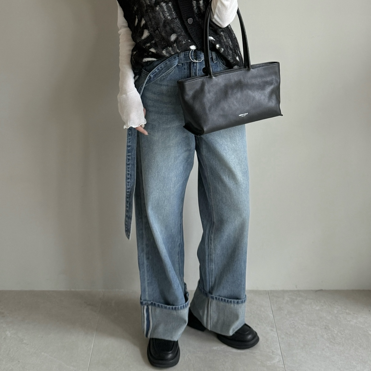 氧氣反摺寬版褲