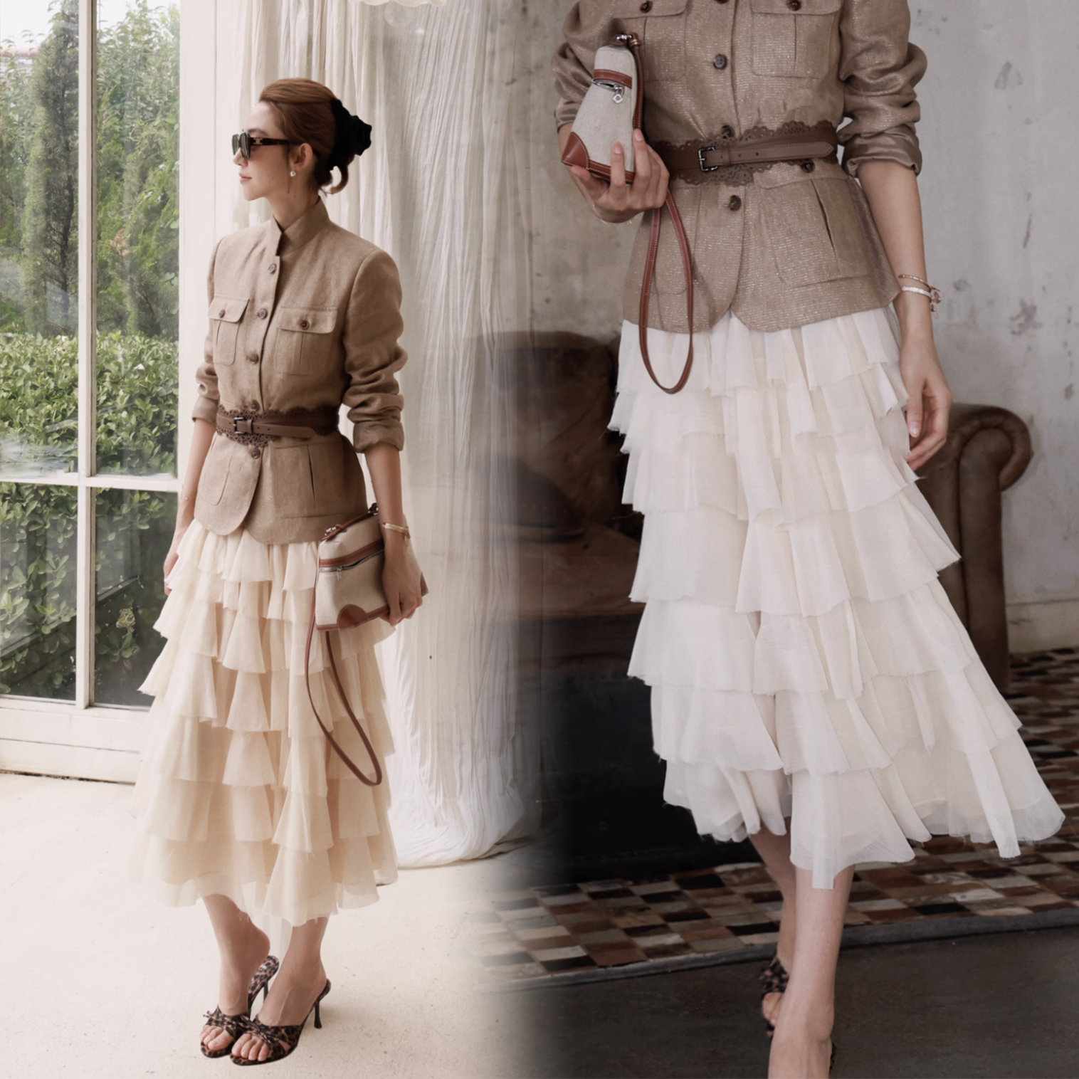 雲朵白鬆緊腰浪漫層次蛋糕裙長裙-S-L (Elegant & Love)