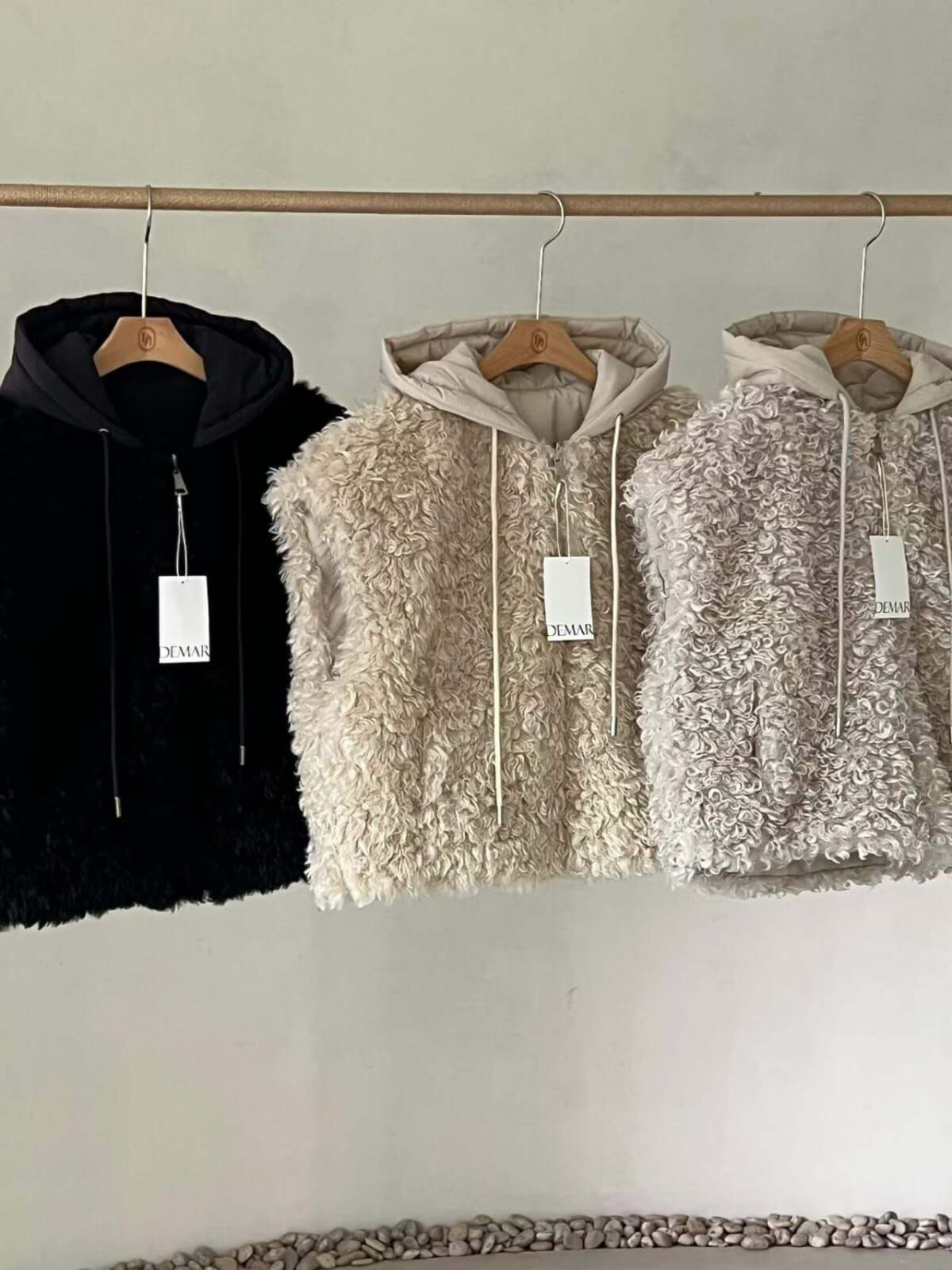 DM5338 雙面穿捲捲毛毛拉鏈連帽背心外套