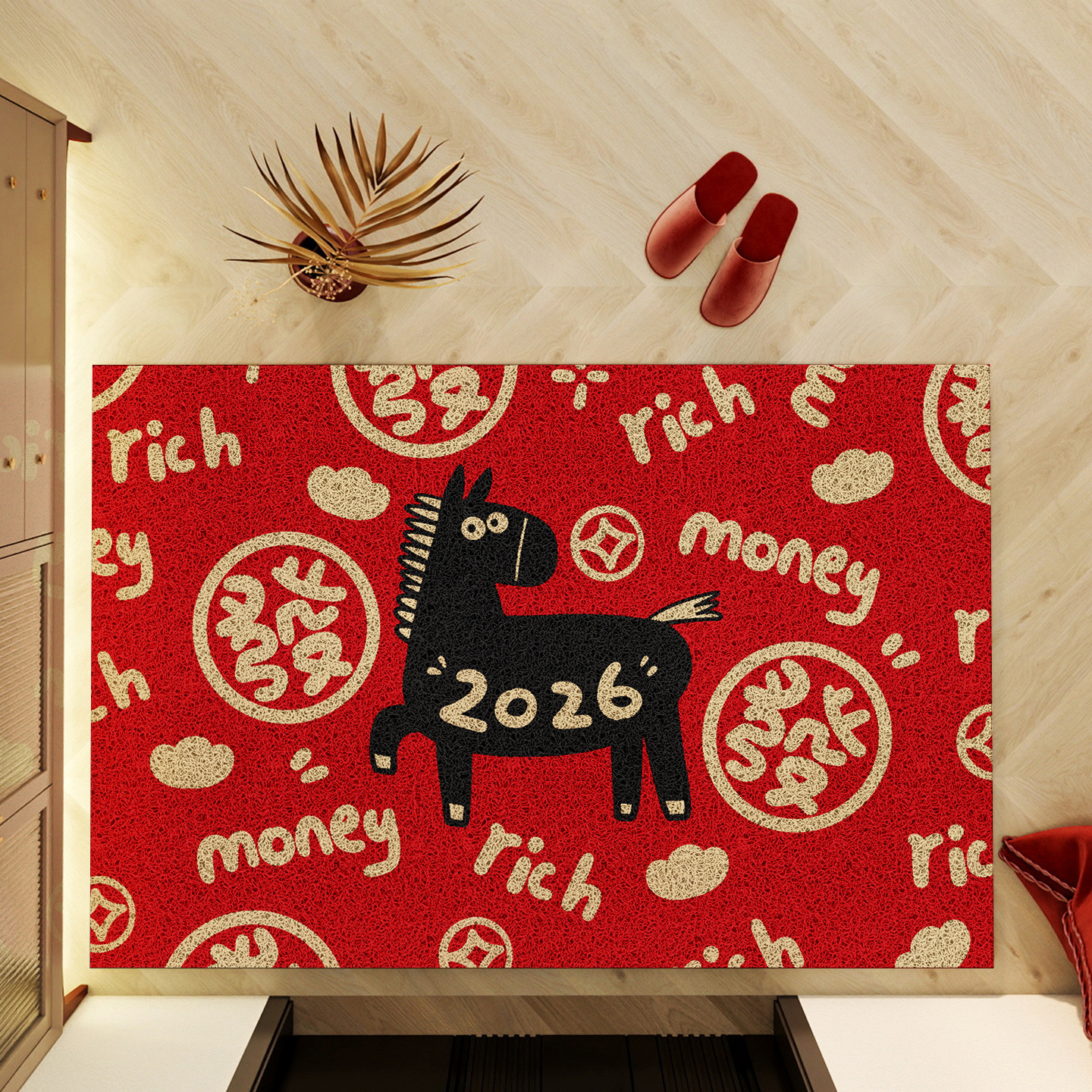 《6474》2026馬年幅吉祥絲圈地墊((絲圈))
