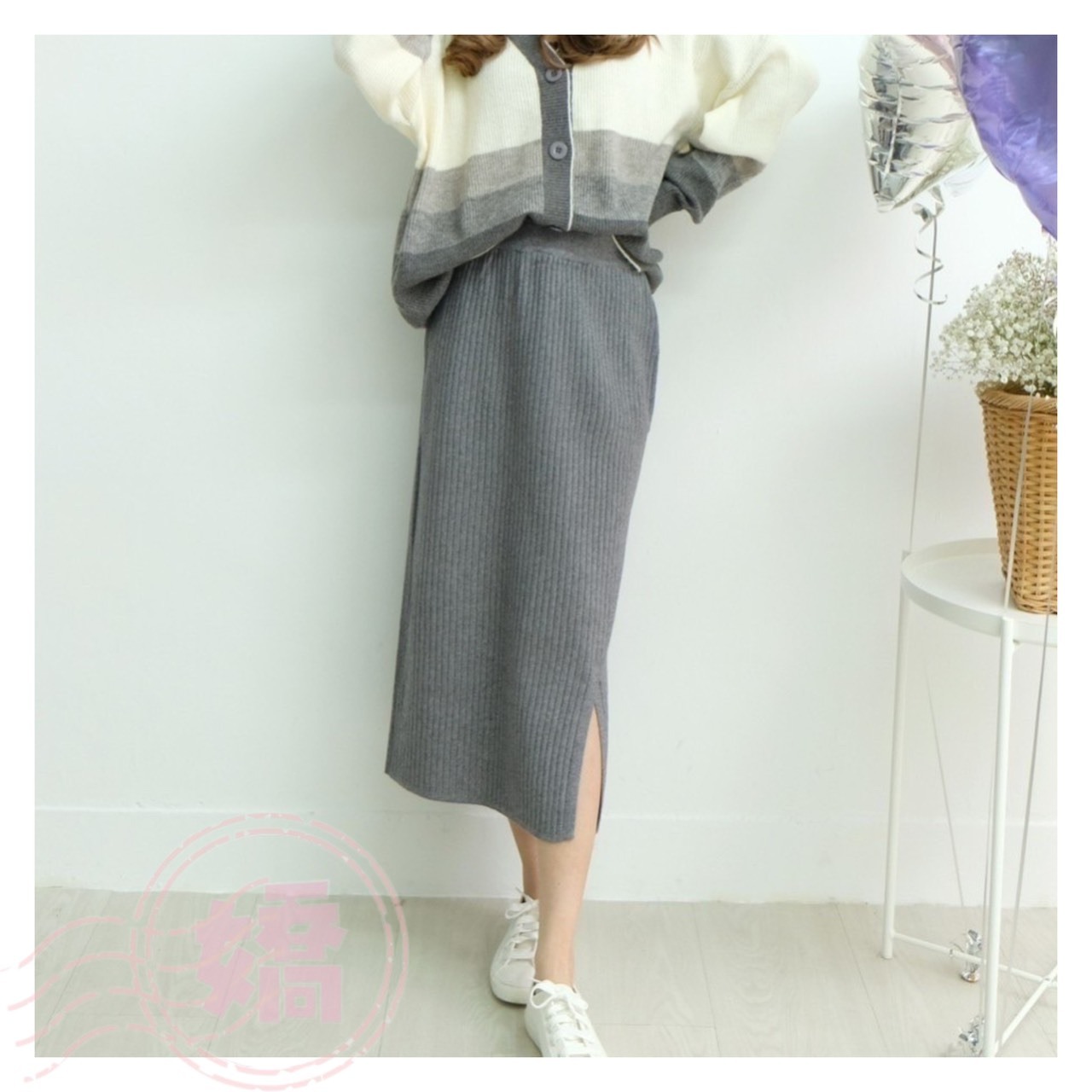 *T15032針織開衩長裙(米'灰'烟灰'黑'白'咖'燕麥)