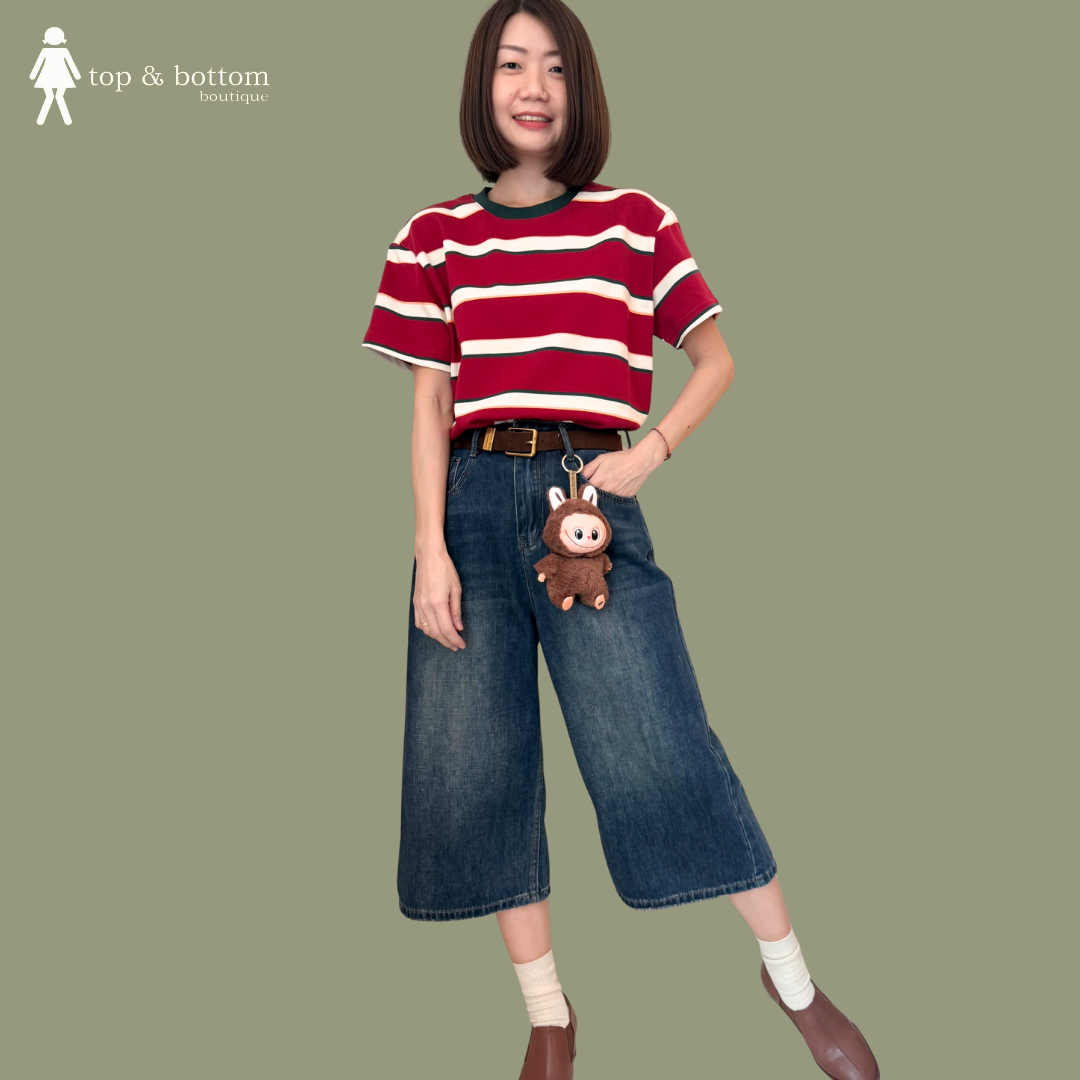 KNEE LENGTH WIDE LEG JEANS WITH LABUBU