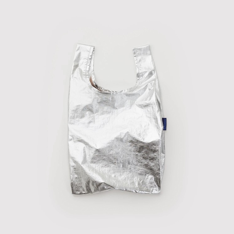 美國 BAGGU 單色口袋購物包 金屬 銀色 (S)