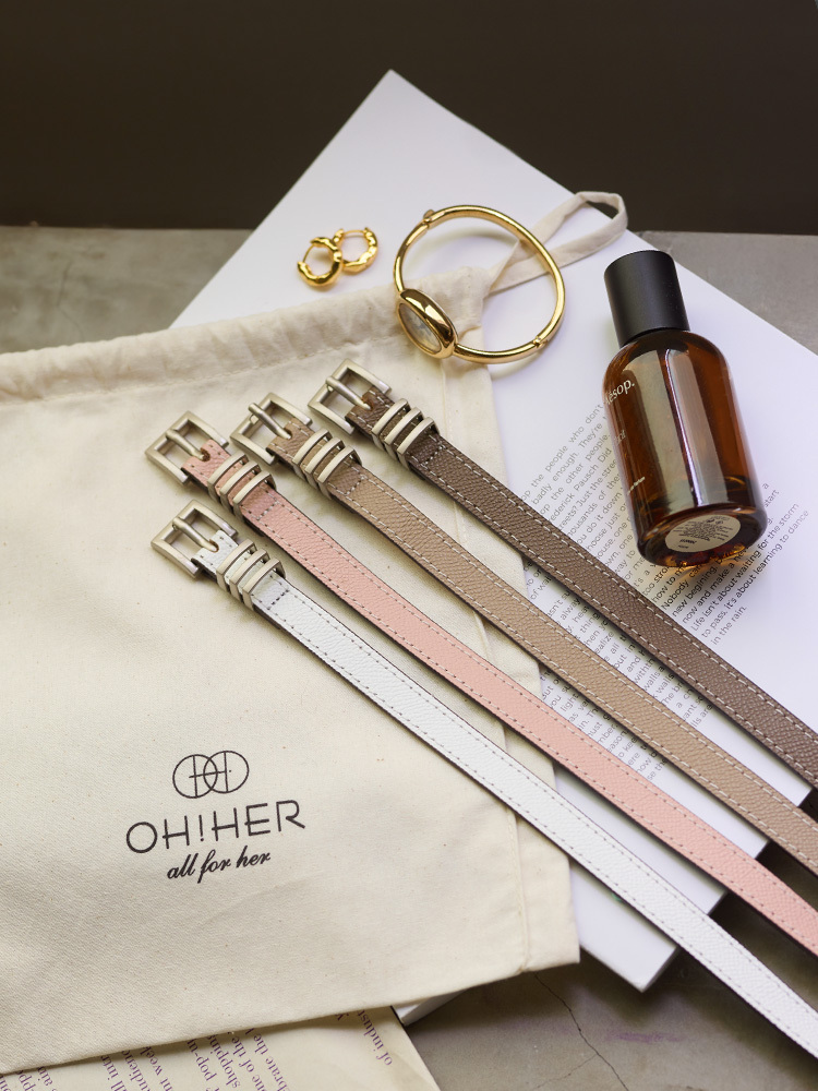 多彩三鐶真皮細款皮帶15941