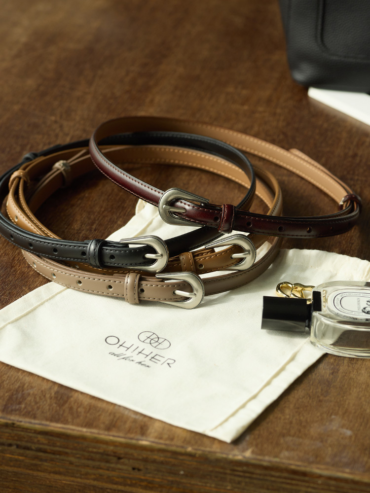 復古百搭真皮細款皮帶17235