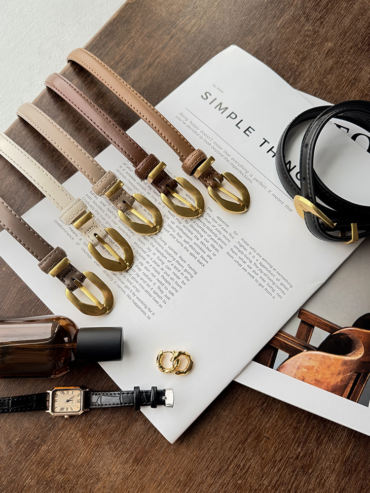 優雅金釦真皮細款皮帶17236