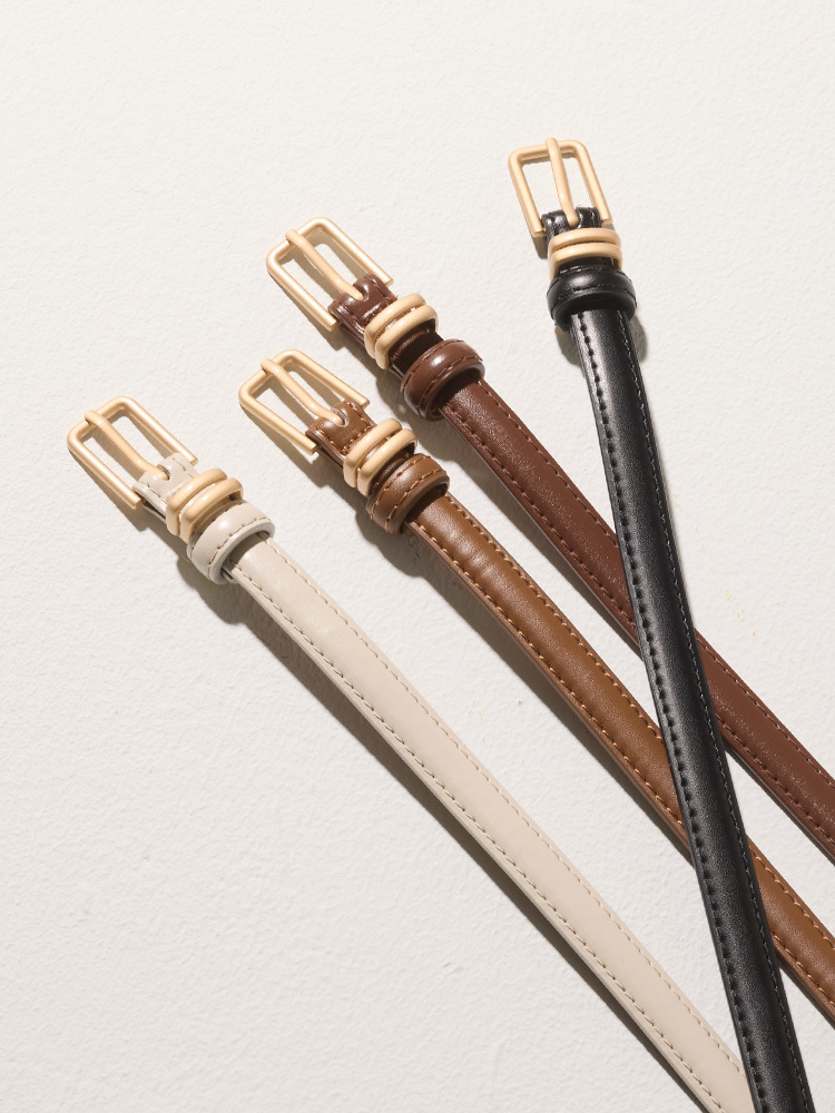 細緻雙鐶真皮細款皮帶17239