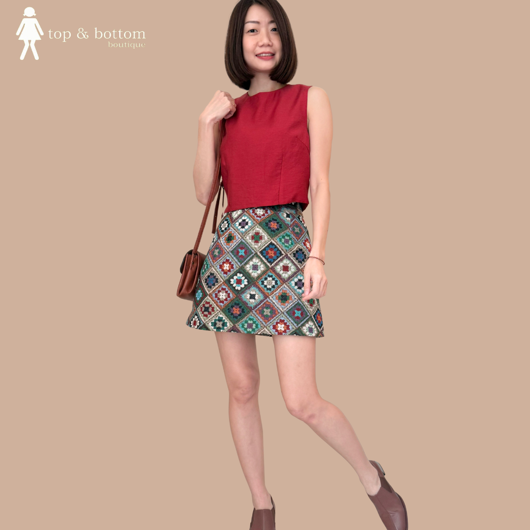 JACQUARD PRINT SHORT SKIRT