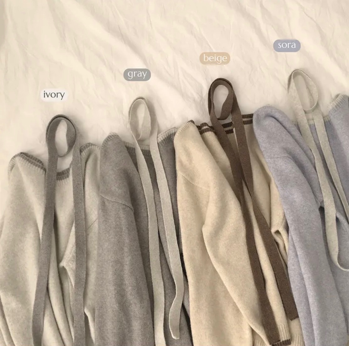 【24/12完額外95折優惠預訂】韓國拼色寬領連頸繩針織上衣（4色）