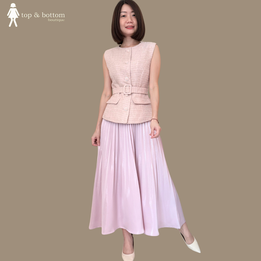 TWEED BUTTON VEST BLOUSE WITH BELT