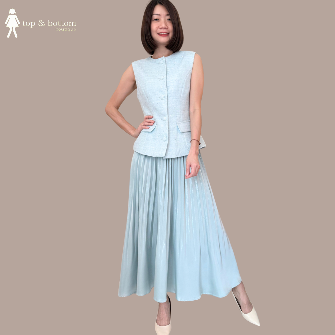 TWEED BUTTON VEST BLOUSE WITH BELT