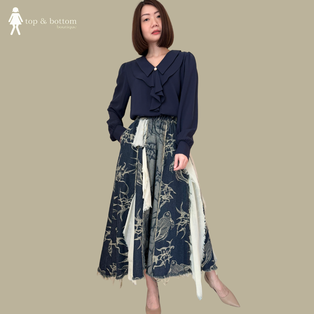 CHIFFON LONG SLEEVE V NECK BLOUSE