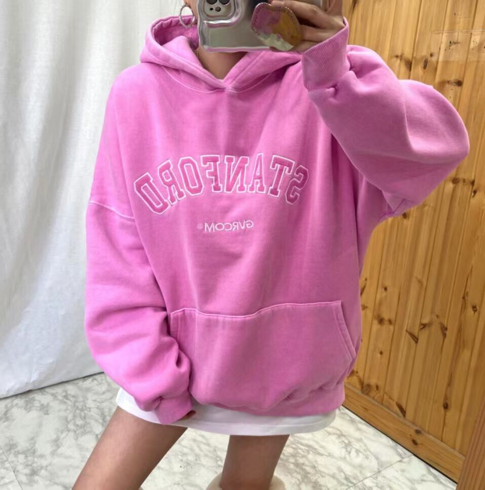 #AD48史丹佛內刷毛大學帽T(芥黃/杏/粉/墨)