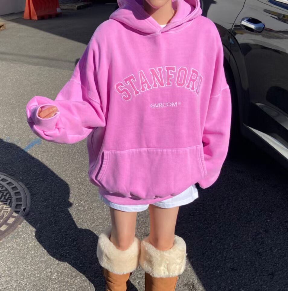 #AD48史丹佛內刷毛大學帽T(芥黃/杏/粉/墨)