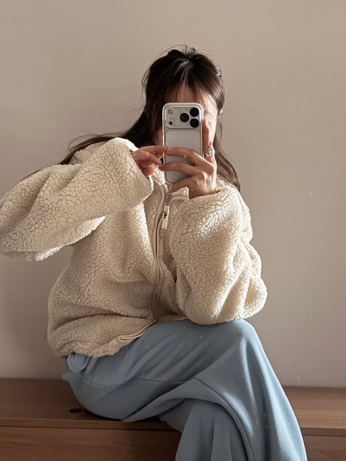 #AD49羊羔毛泰迪夾克(白/墨)