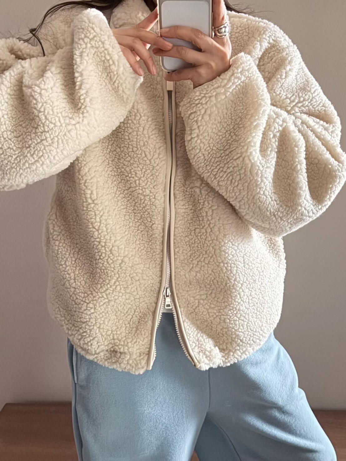 #AD49羊羔毛泰迪夾克(白/墨)