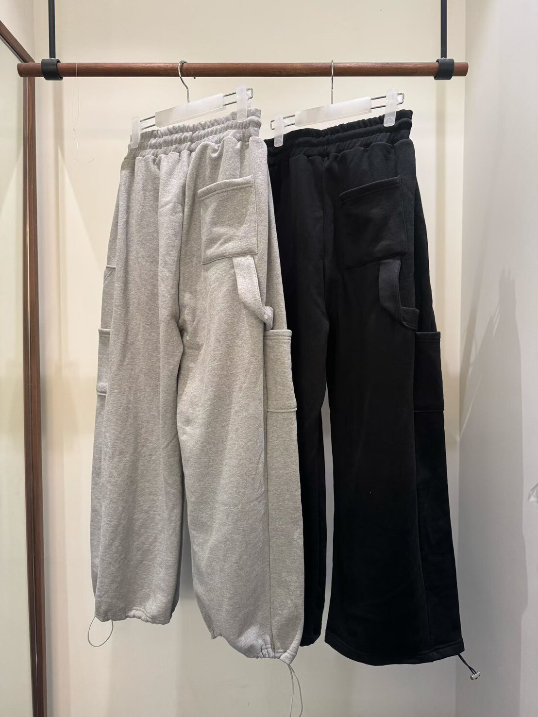 #AD50口袋設計內刷毛棉褲(灰/黑)