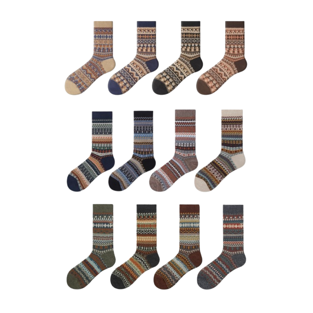 Primeet 派米復古民族風 雙針條紋 中筒襪 男女同款 4雙入