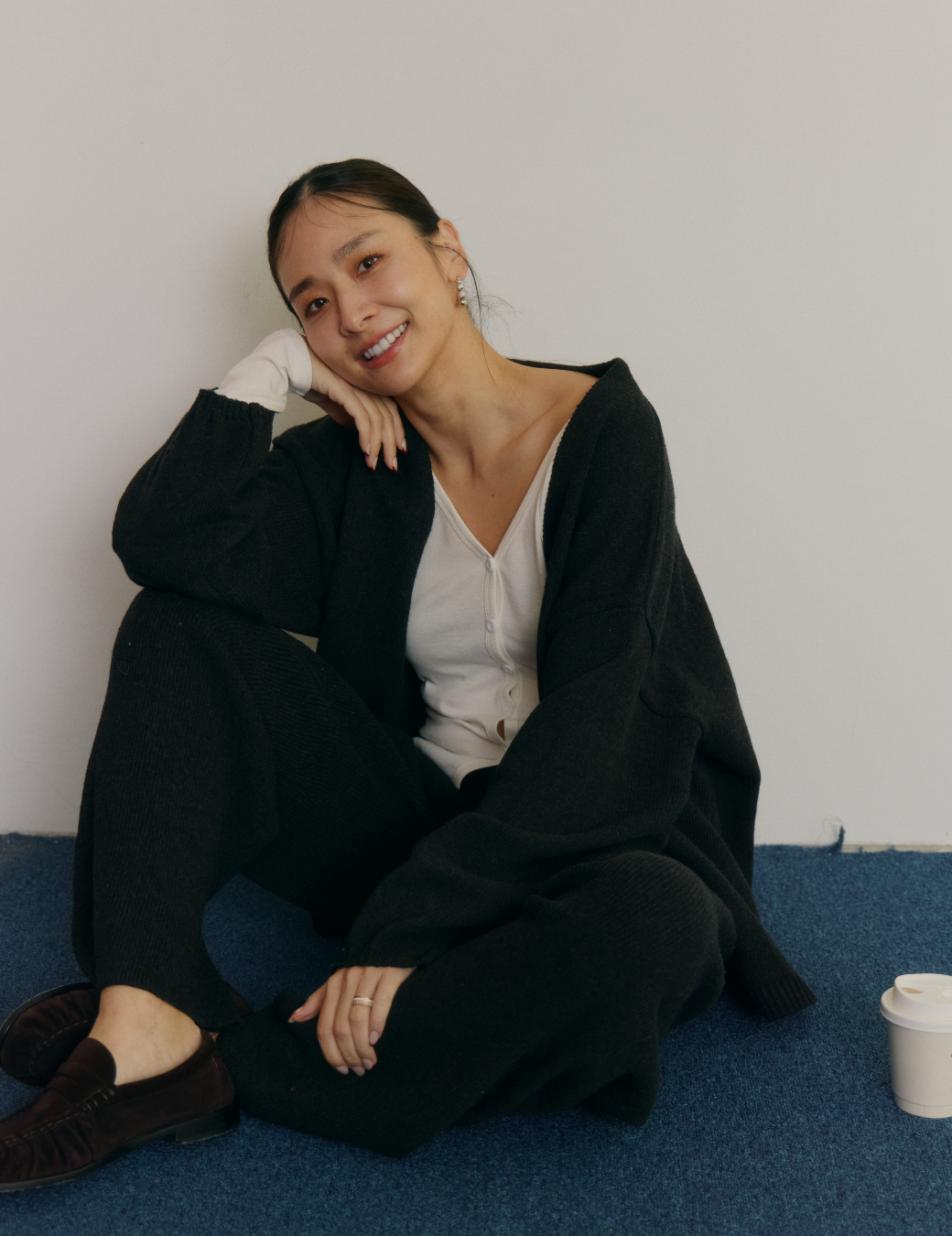 混羊毛針織澎袖罩衫