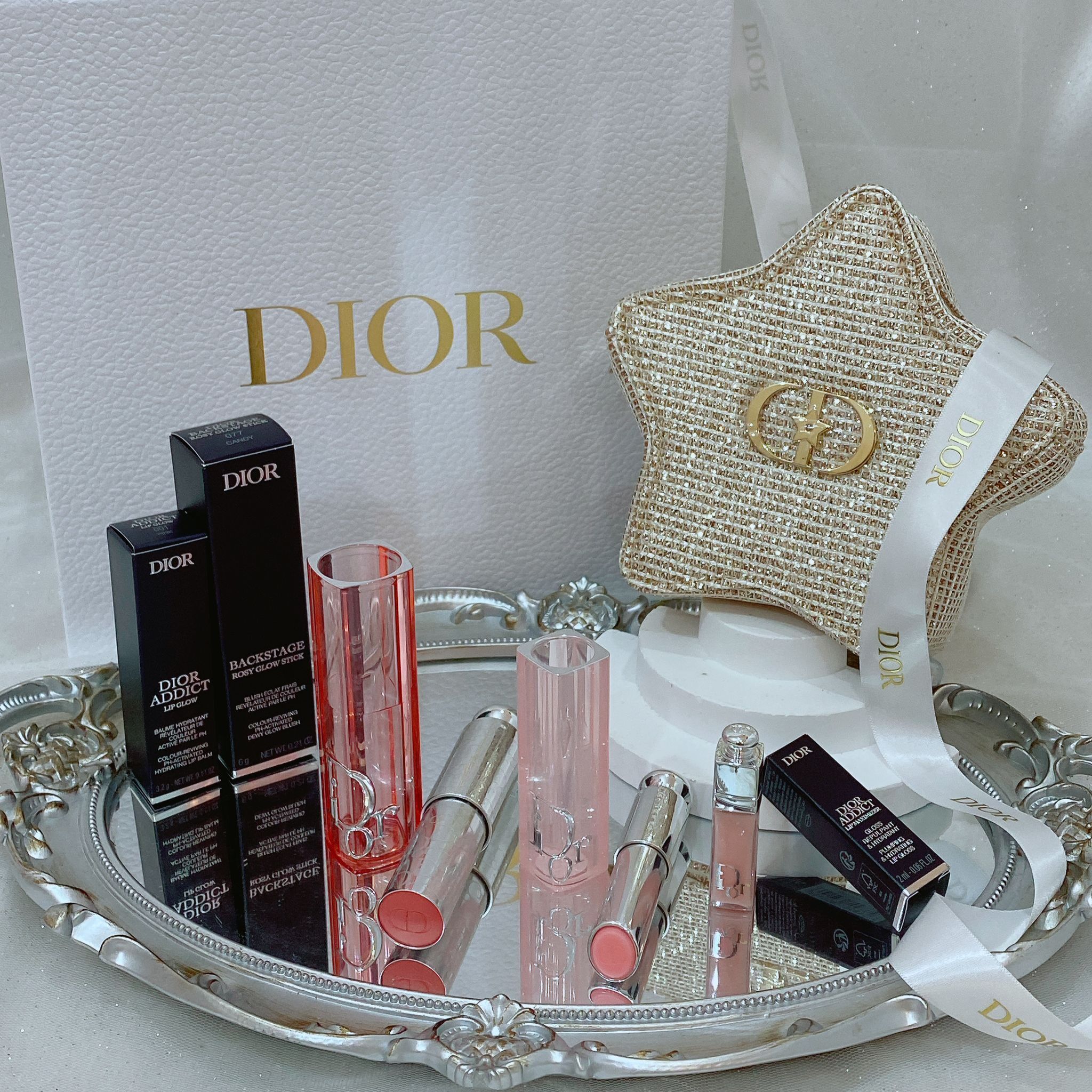 Dior Beauty 聖誕限定星星化妝袋專業後台彩妝及誘惑潤唇組合