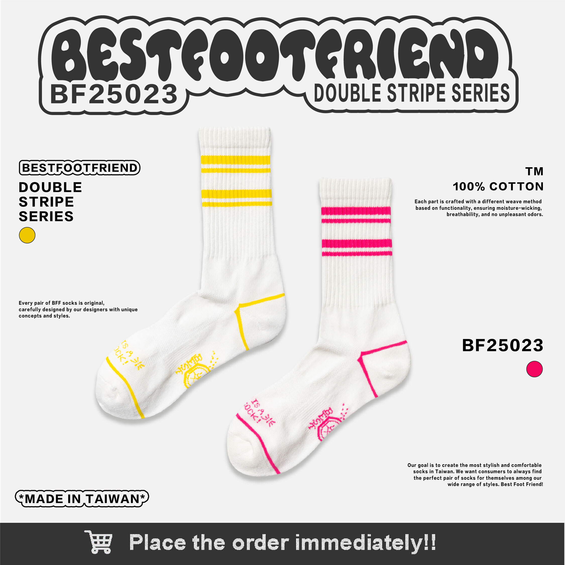 BFF Best Foot Friends Double Stripe 雙條紋 BFF 襪子【BF25023】