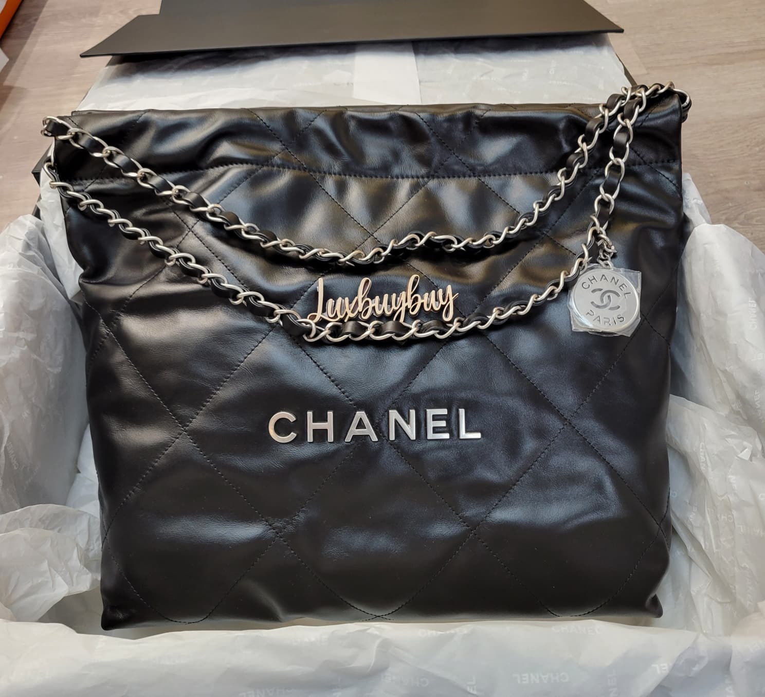 UNUSED CHANEL AS3260 22 BLACK SILVER SMALL
