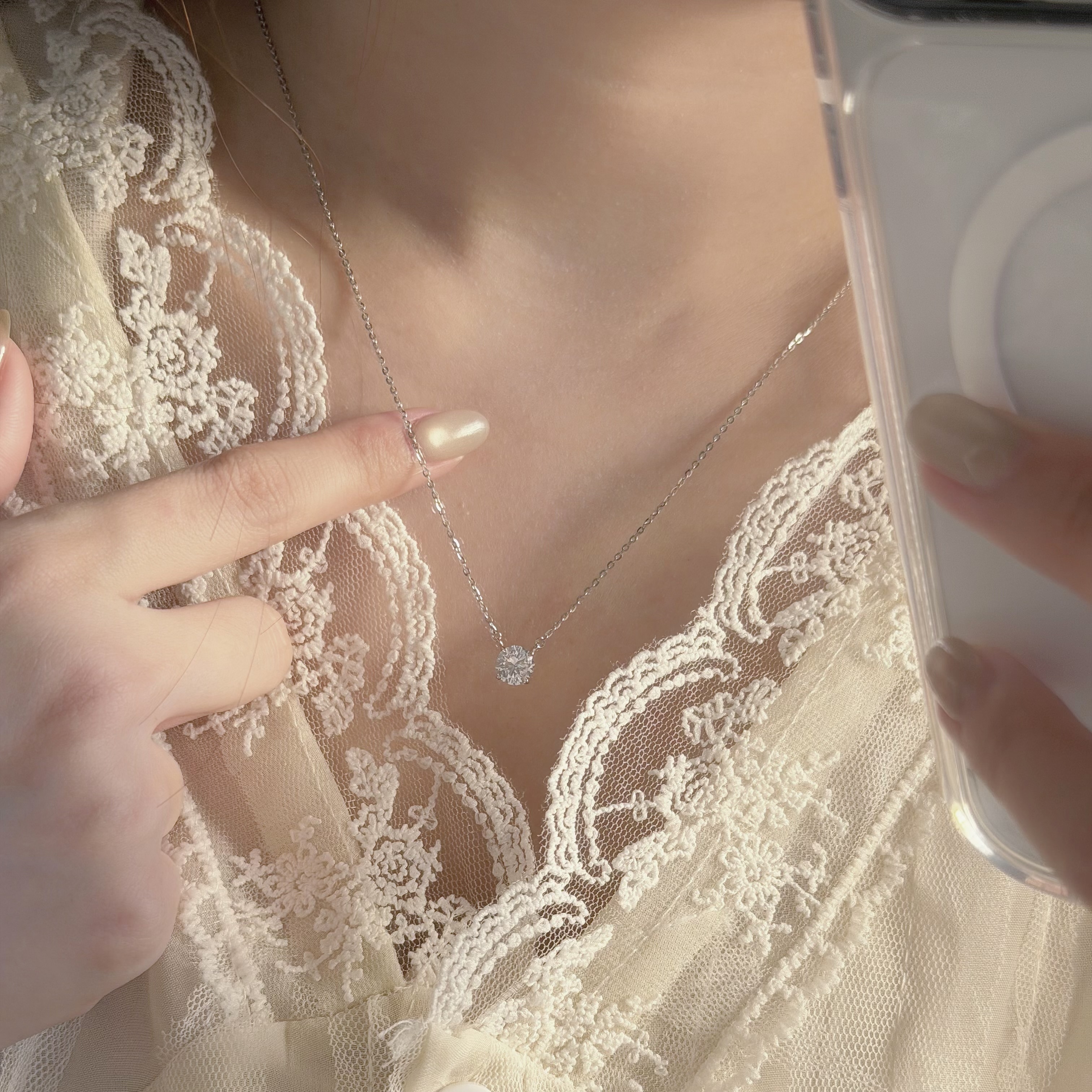 P17【輕奢】單鑽純銀鎖骨鏈