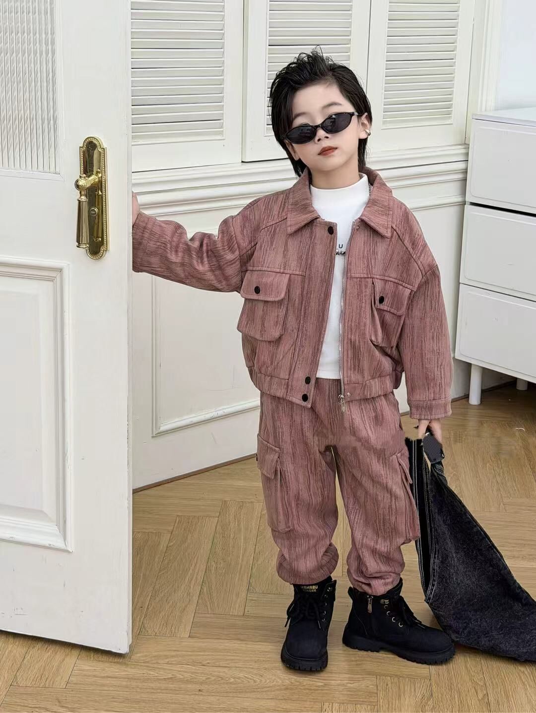 BYB12SE048PK 韓風oppa暖男粉外套連褲套裝