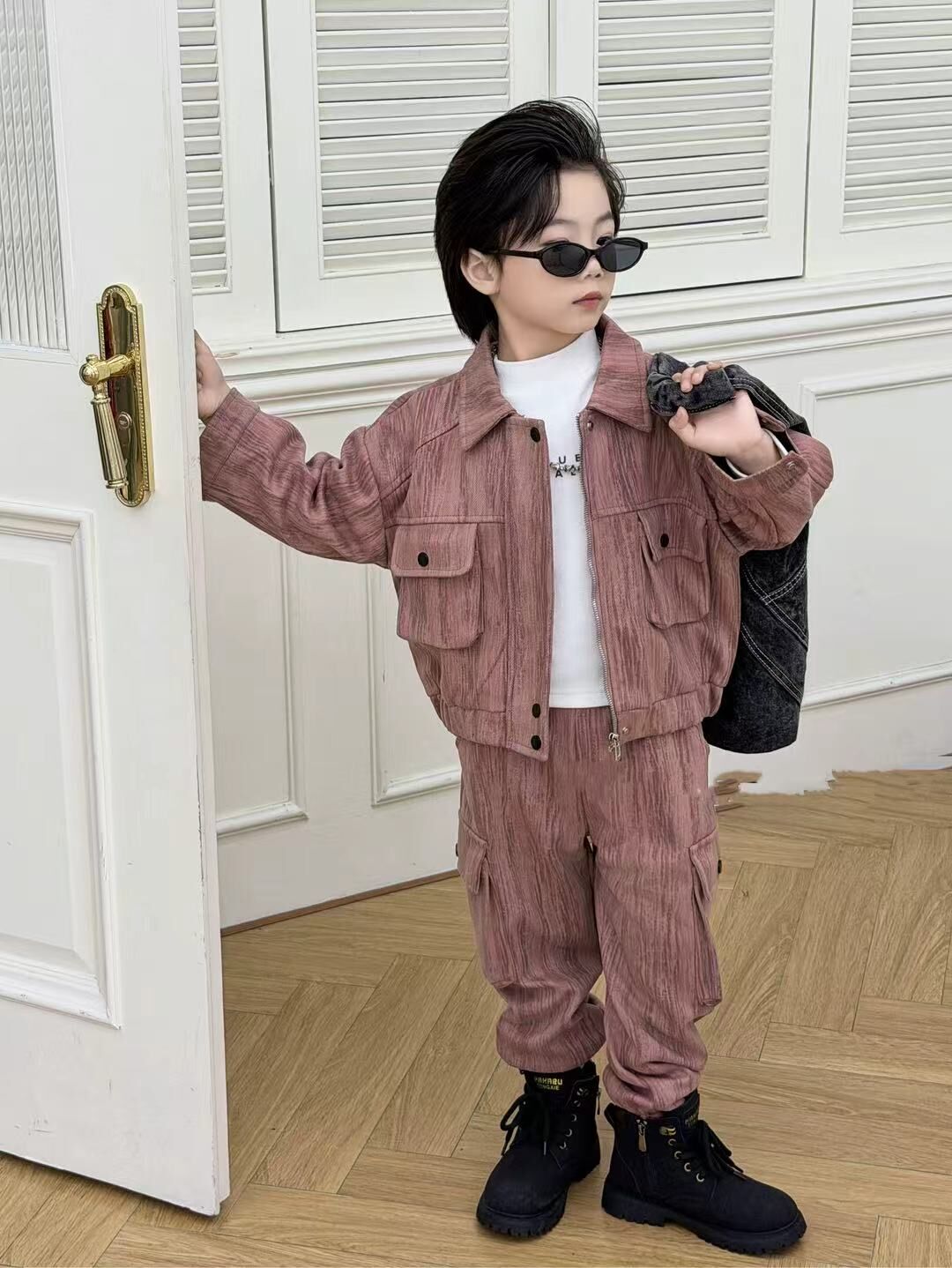 BYB12SE048PK 韓風oppa暖男粉外套連褲套裝