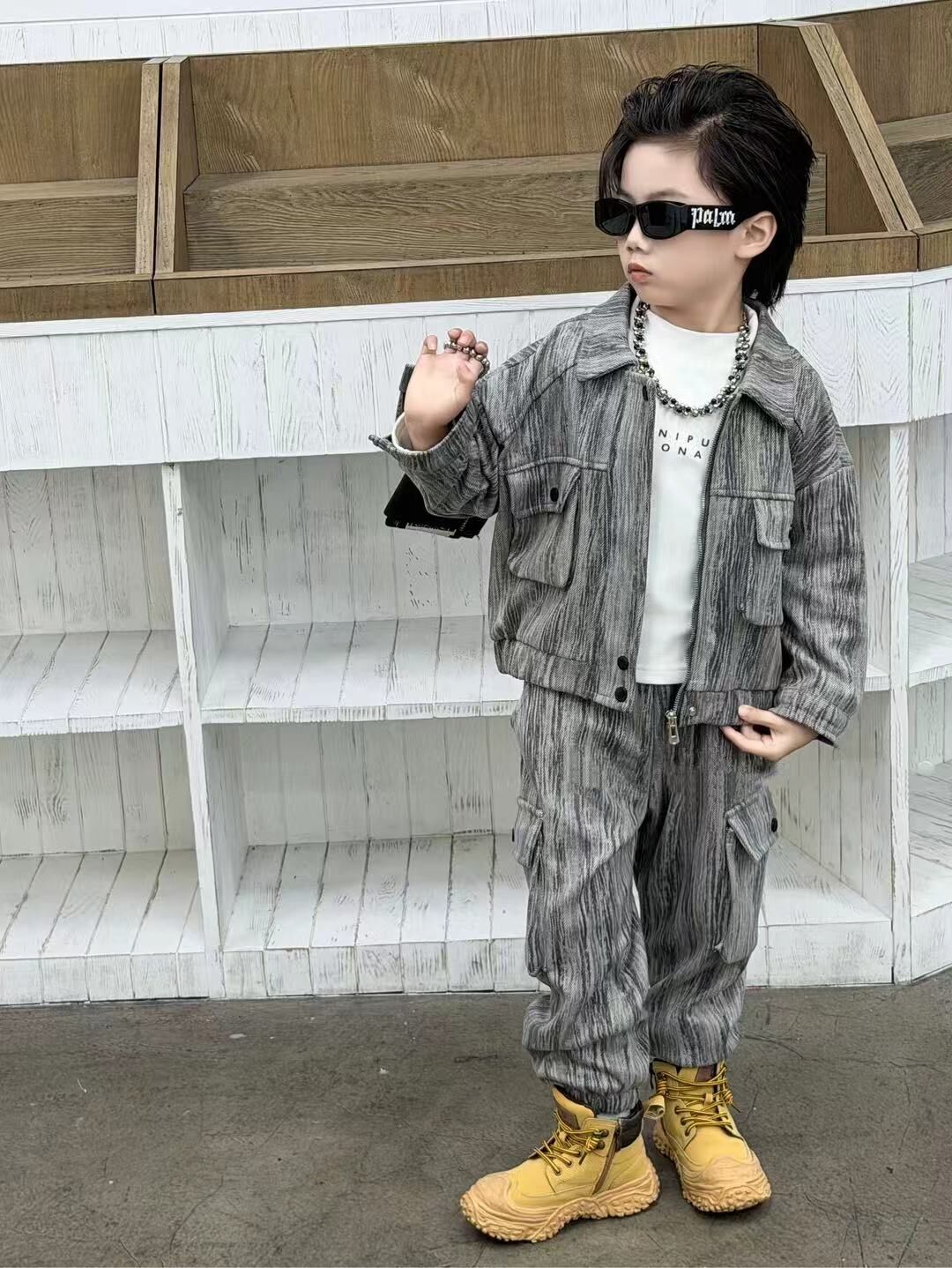 BYB12SE049GY 韓風oppa型格灰外套連褲套裝