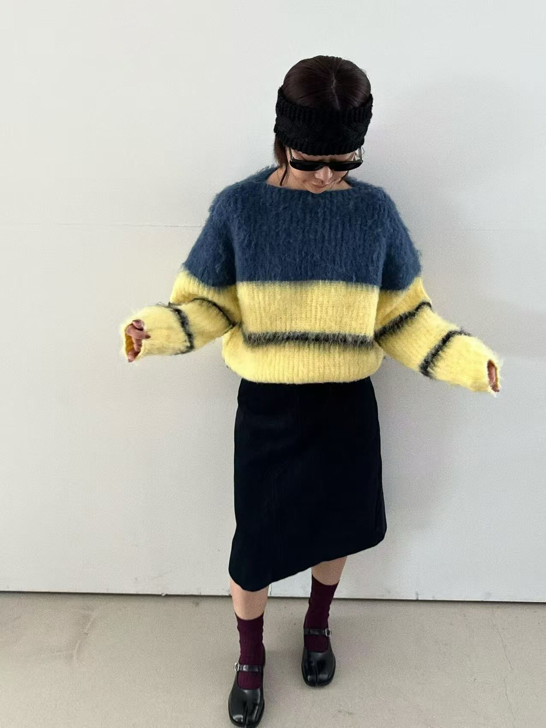 #AD54撞色拼接毛衣(灰/深藍/黃/咖)