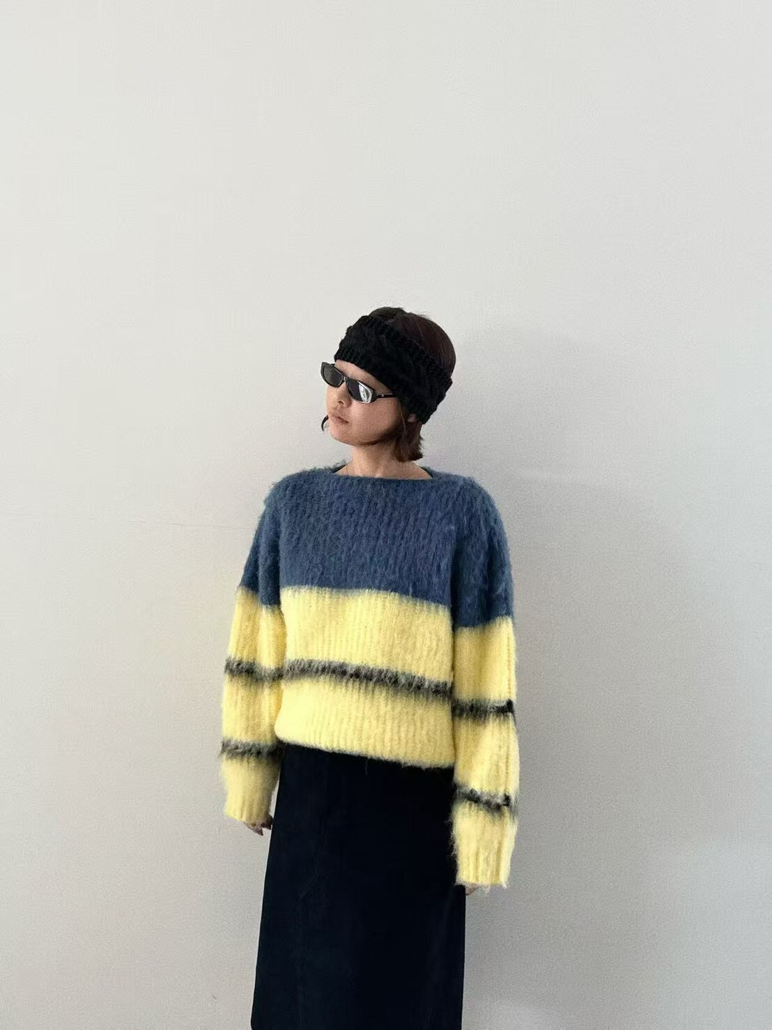 #AD54撞色拼接毛衣(灰/深藍/黃/咖)