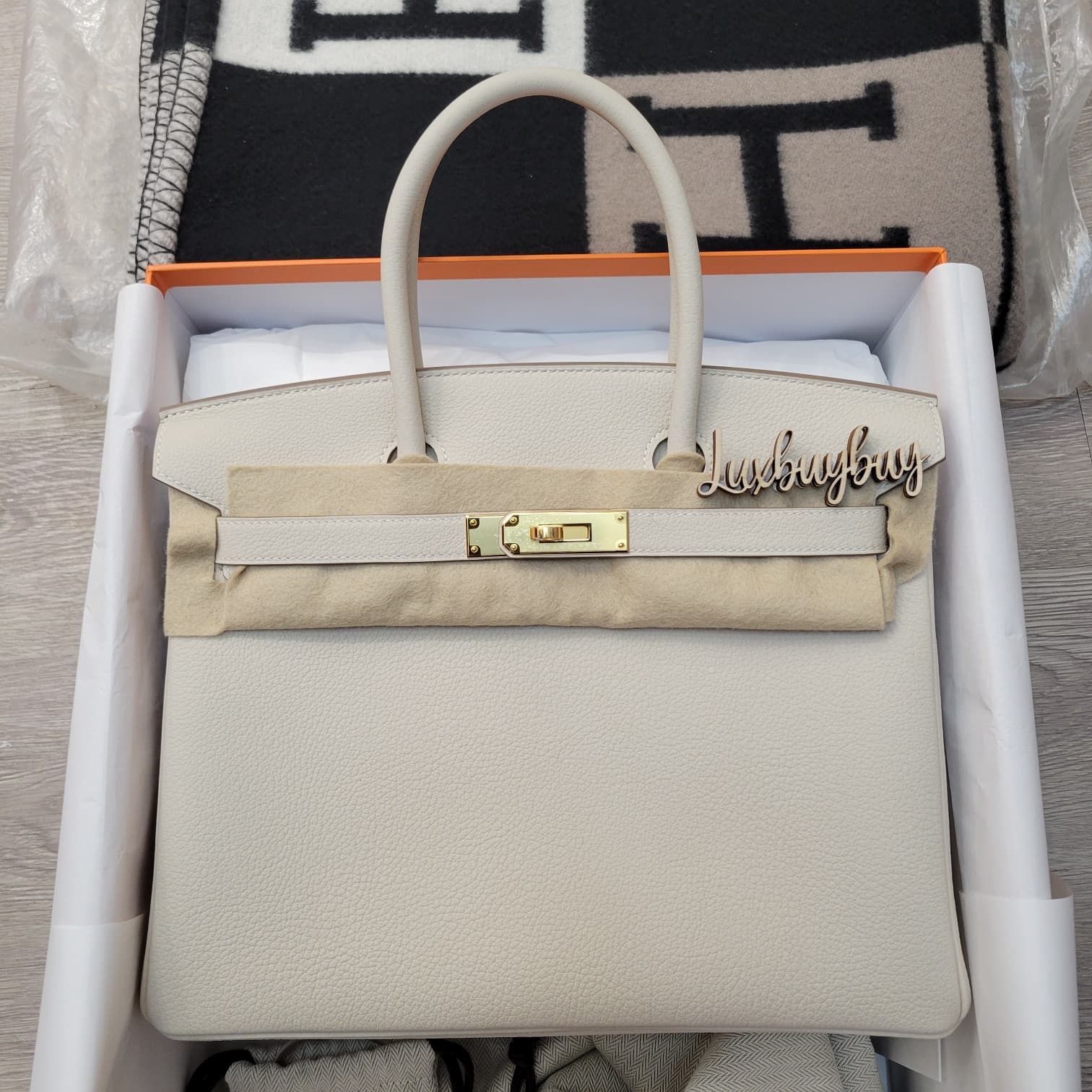 HERMES BIRKIN 30 10 CRAIE  CC TOGO 奶昔白 金扣