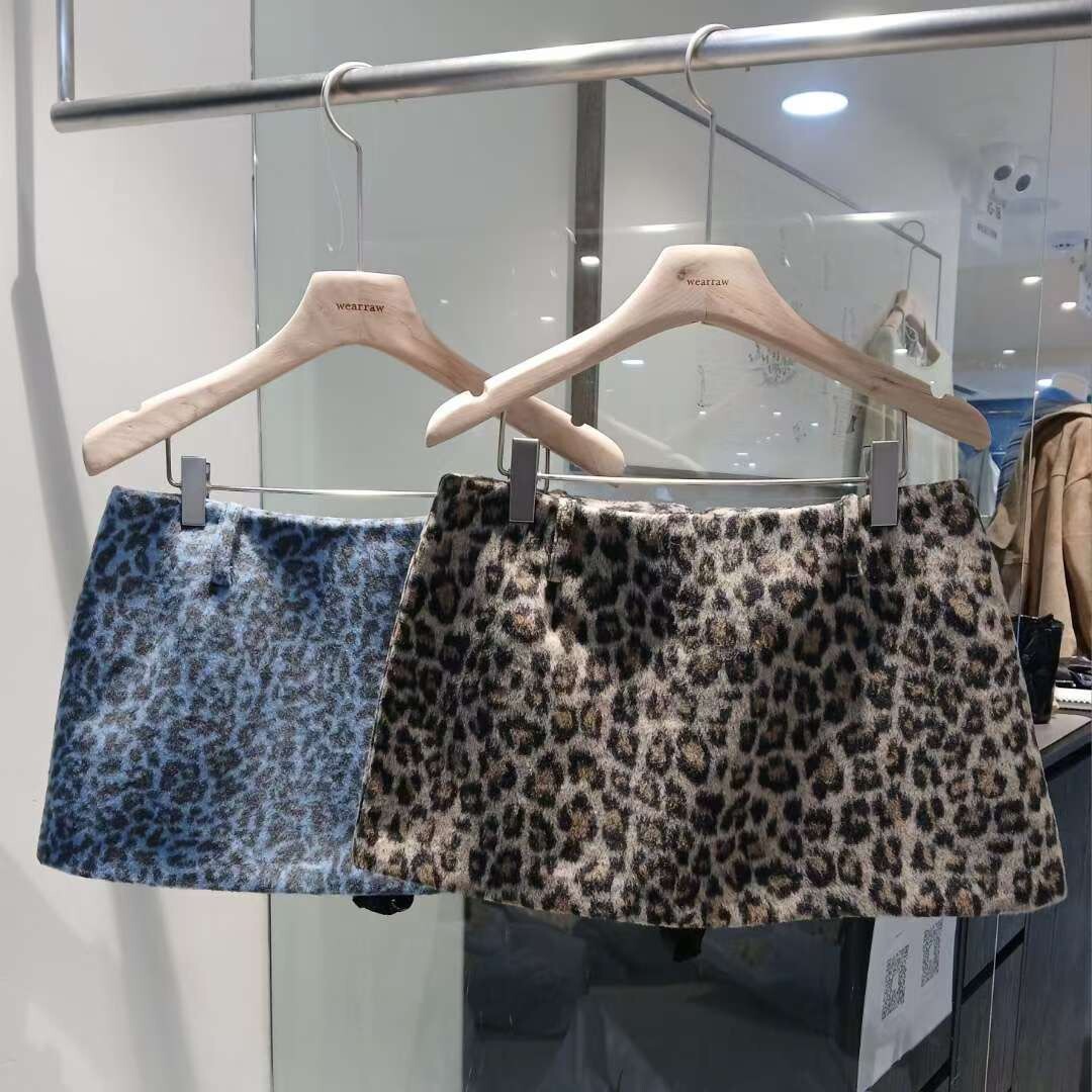#AD59冬日豹紋褲裙(水藍/杏)