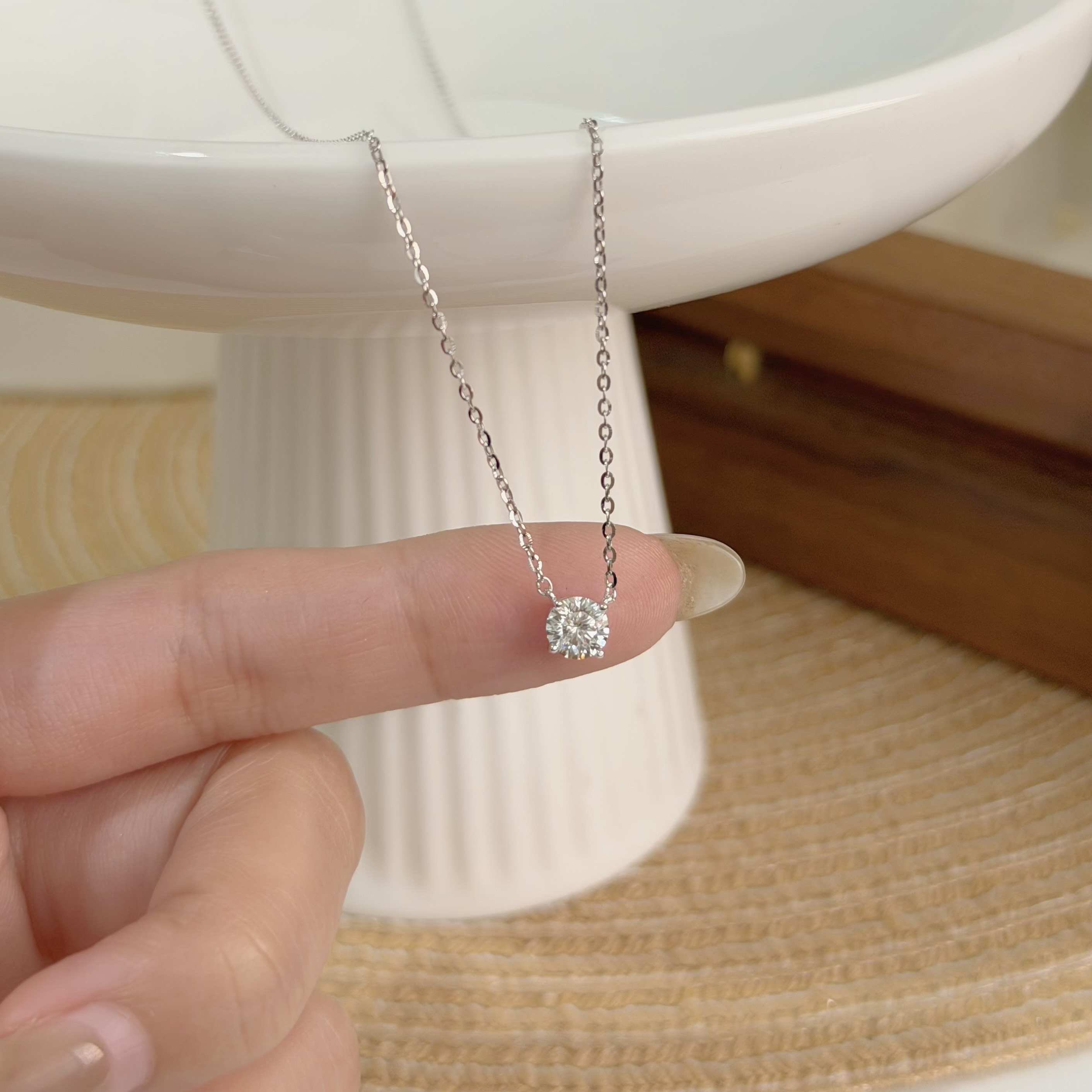 Y250【輕奢】莫桑50分單鑽純銀鎖骨鏈