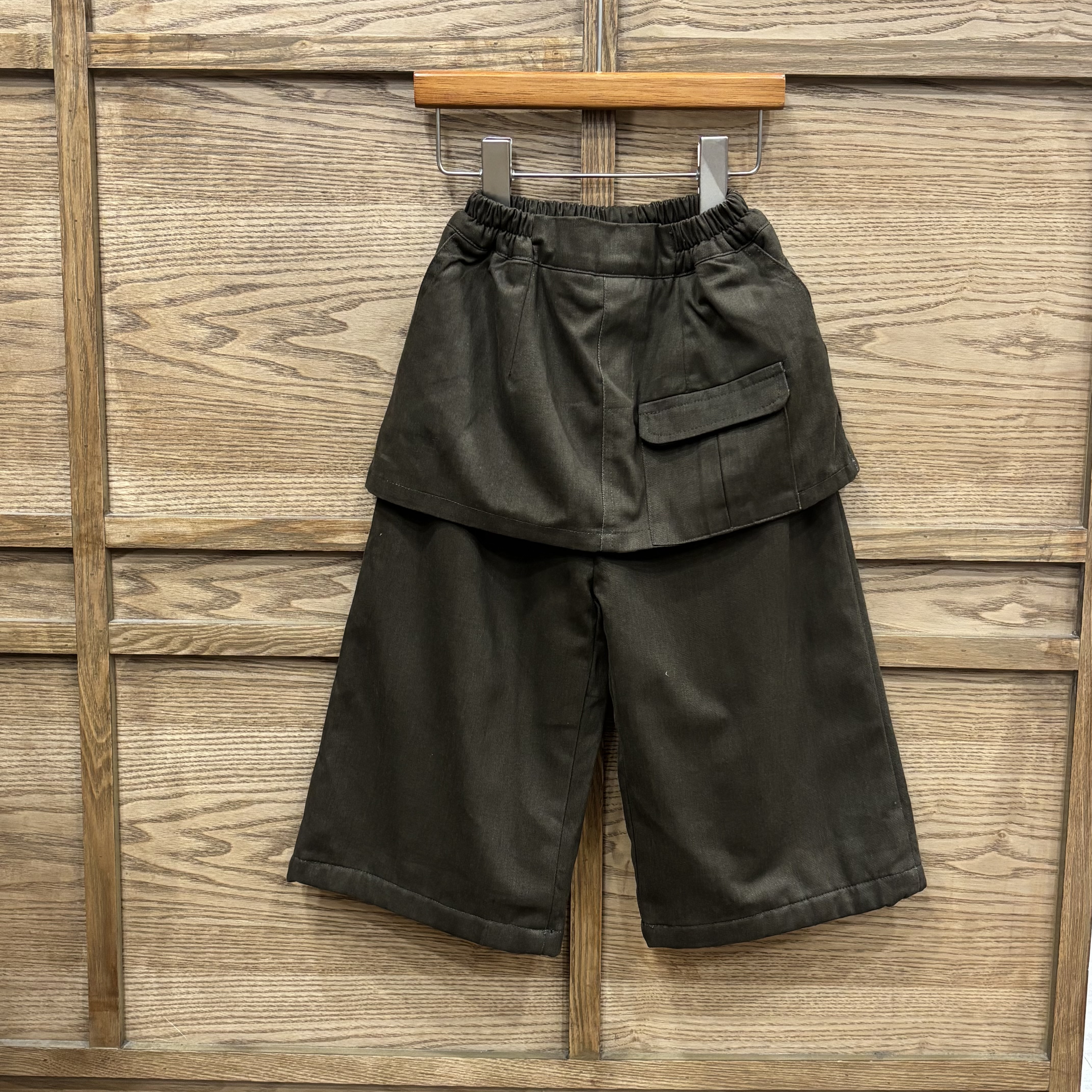 A03724加絨口袋屁簾寬褲