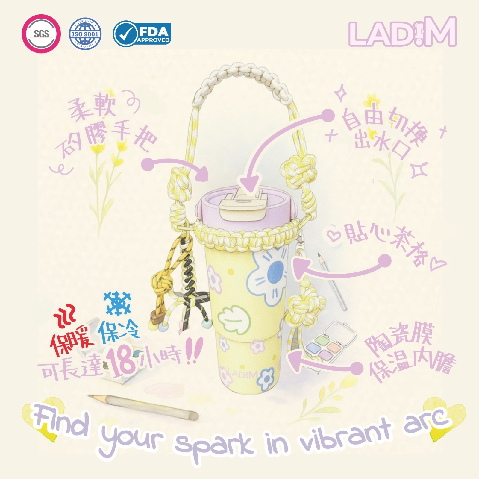 韓國LadiM陶瓷膜保暖/保冷杯(22oz/ 650ml)(關鍵字:D/E)