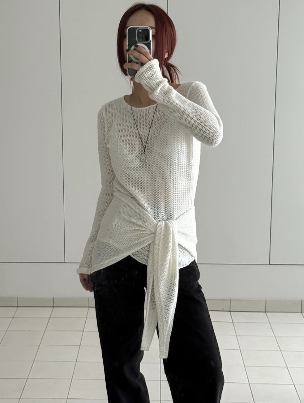 #AD63洞洞針織上衣+屁巾(黑/白/卡其杏)