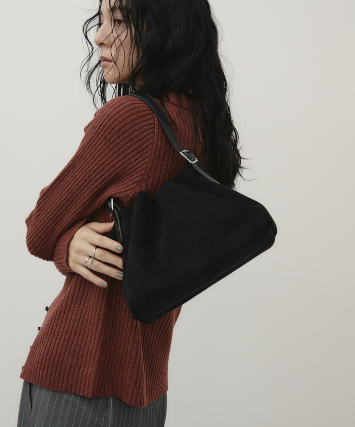 日本 Aunt Marie's 麂皮 褶皺 水餃包 附揹帶 單肩包 3色