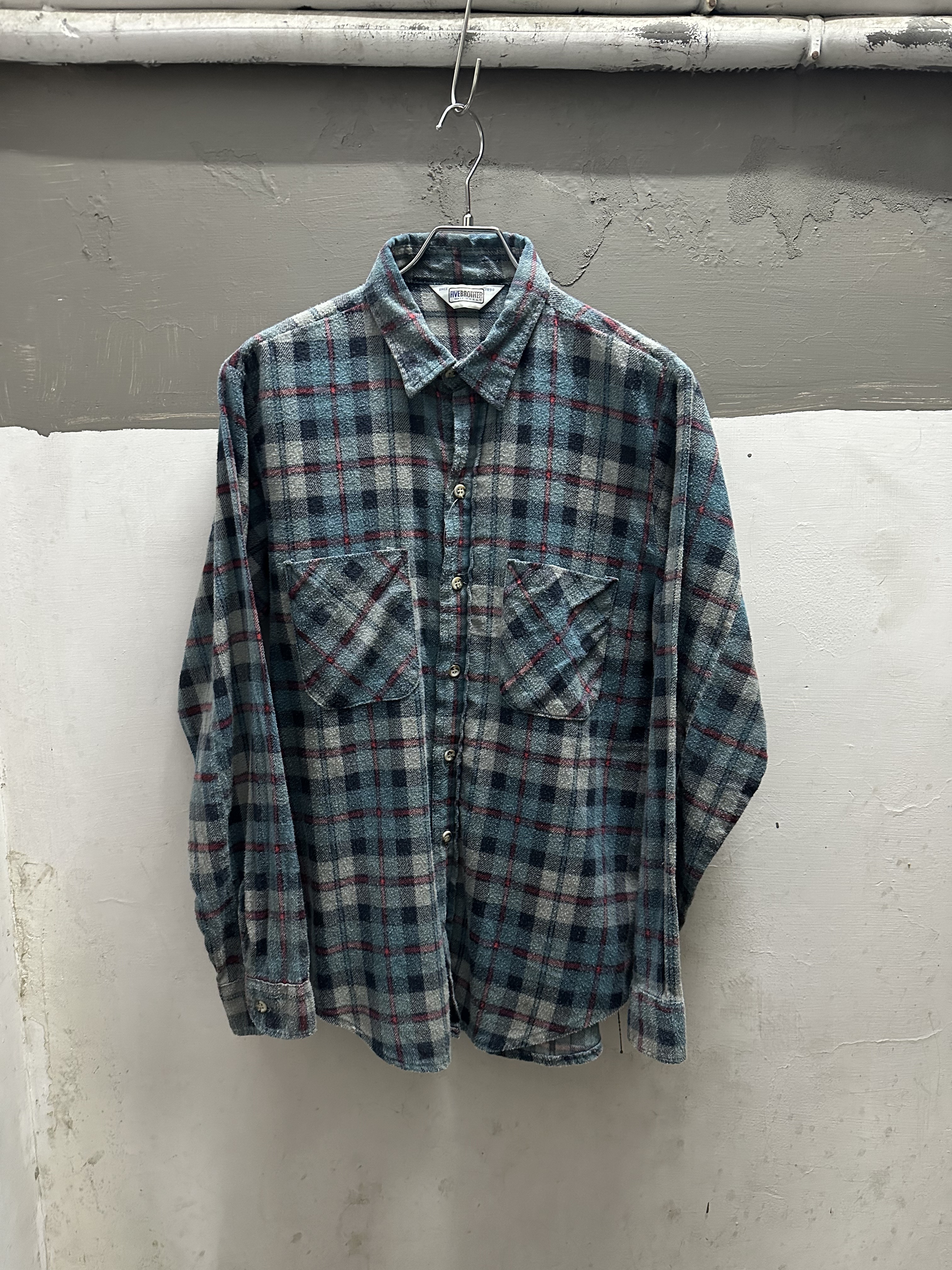 80’s FIVE BROTHER  Print Flannel Shirt  (MADE IN USA)