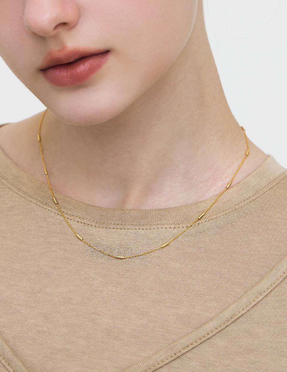 【925純銀】麻花紋理間隔項鍊(金)