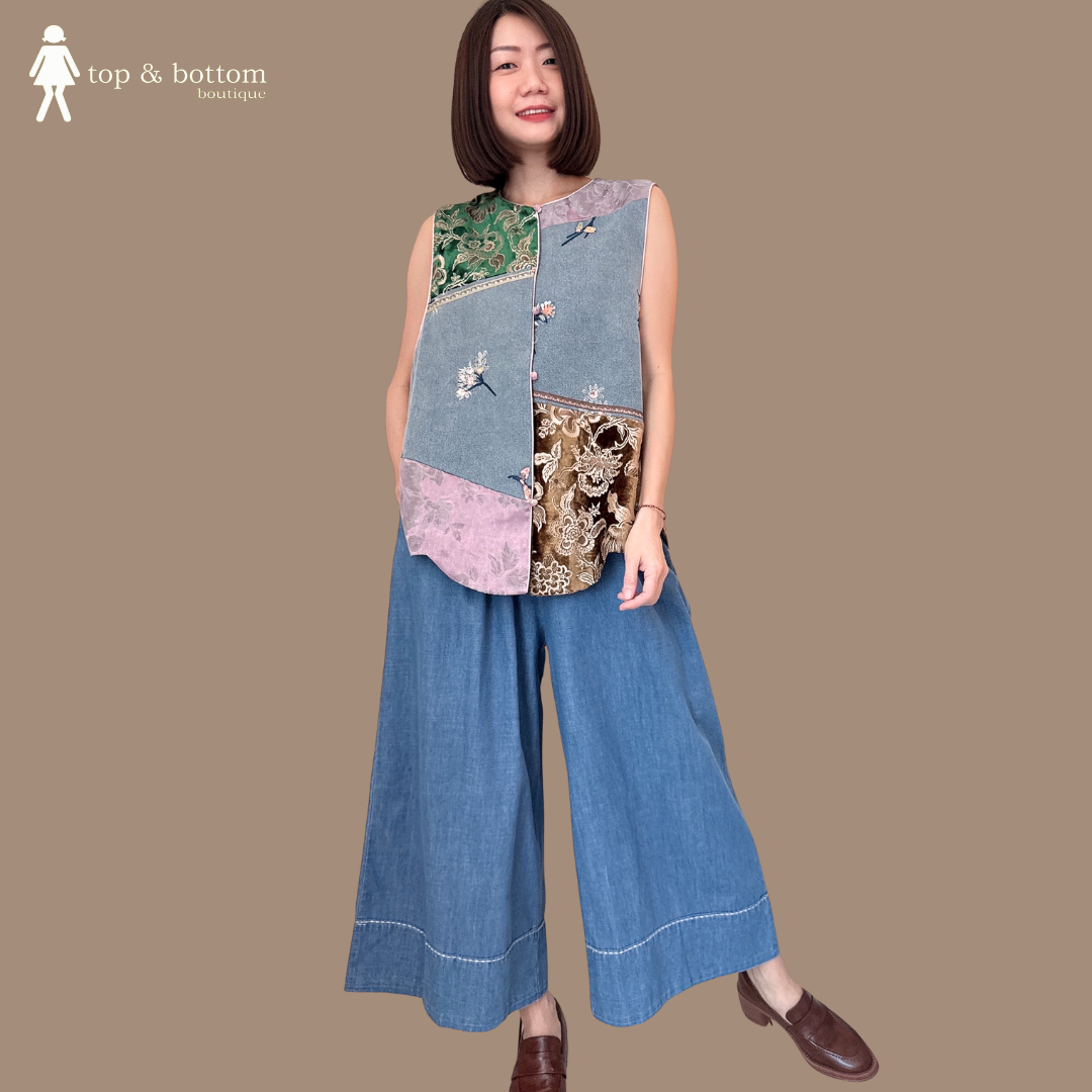 ELASTIC WAISTED SOFT DENIM WIDE LEG PANT