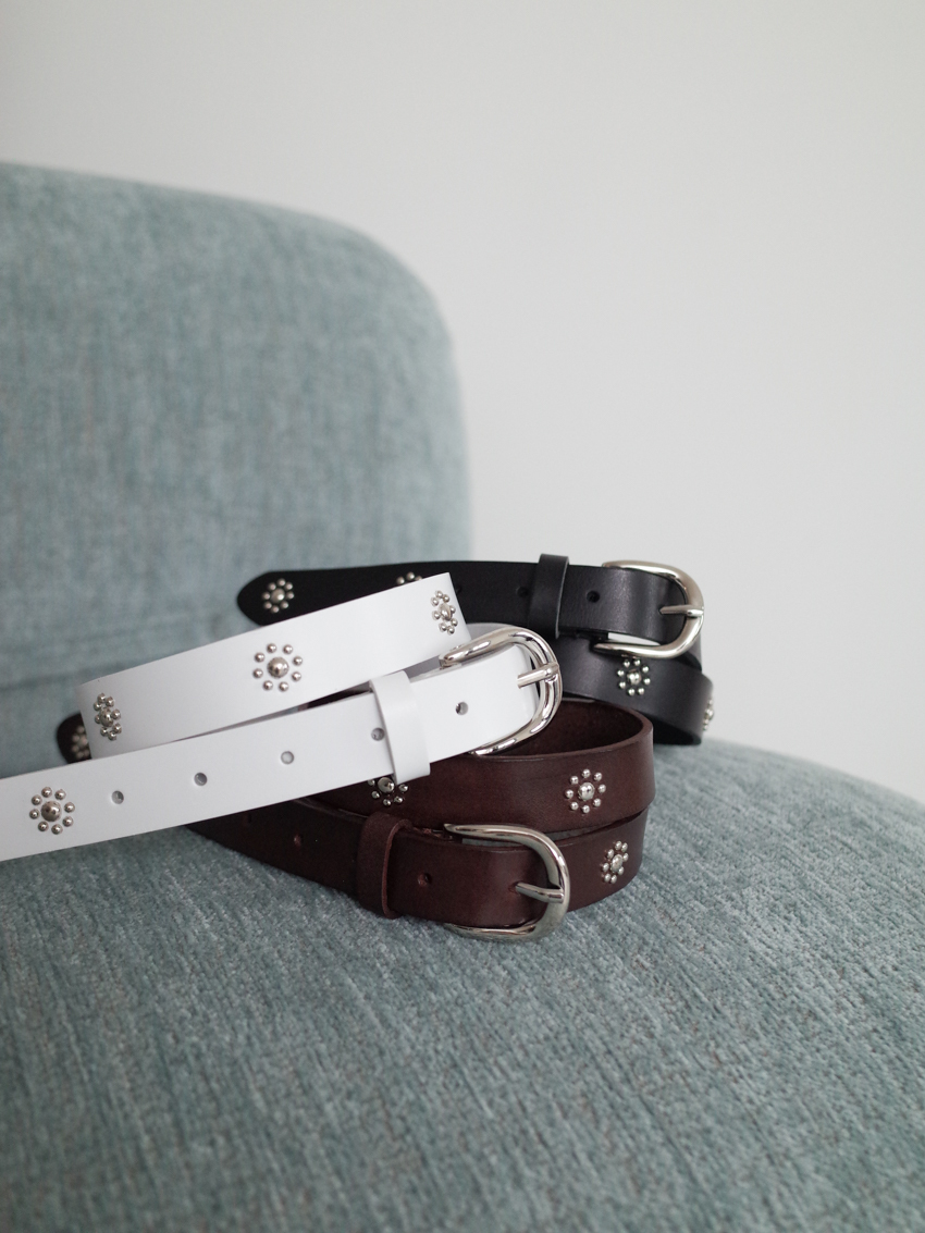 floral stud leather belt