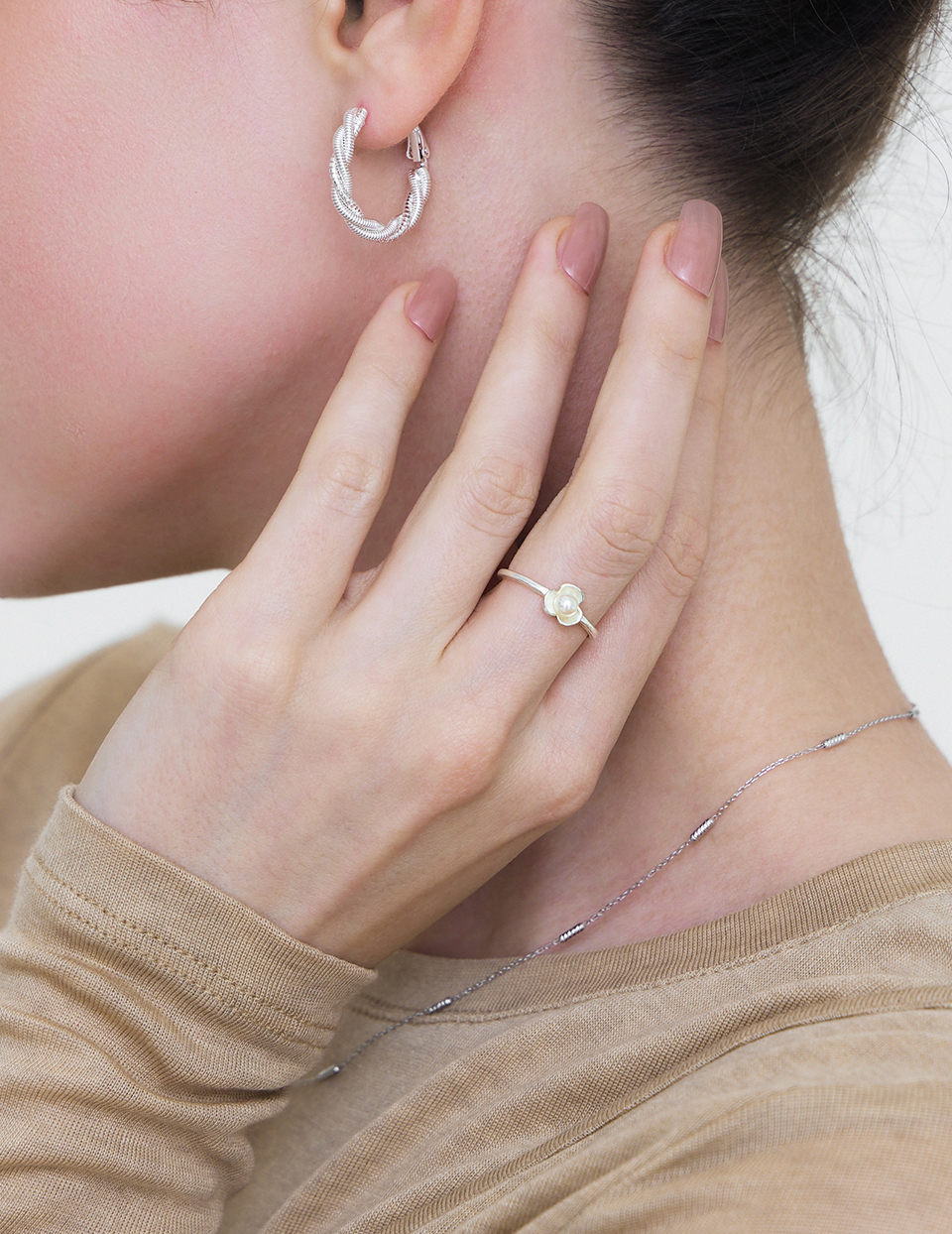 花瓣珍珠可調式戒指